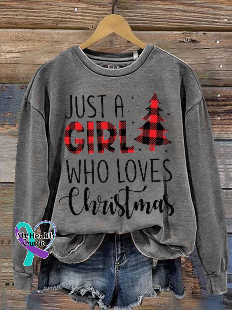 Plaid Just A Girl Who Loves Christmas Casual Print Sweatshirt Grey / S