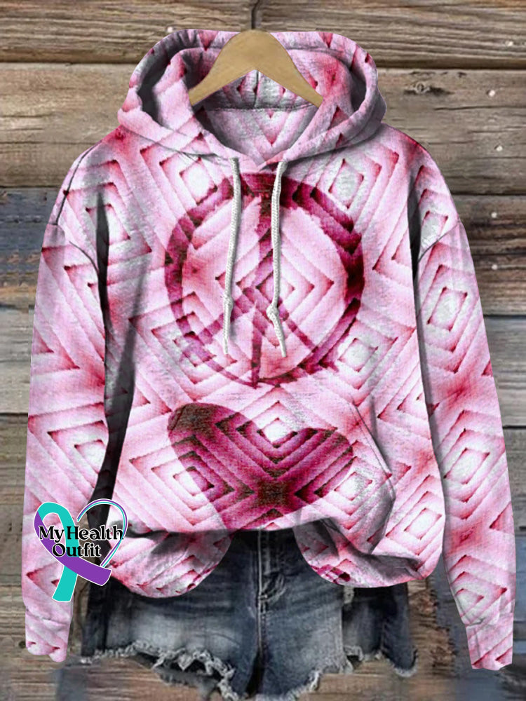 Plaid Peace and Love Smiley Print Casual Hoodie Multicolor / S
