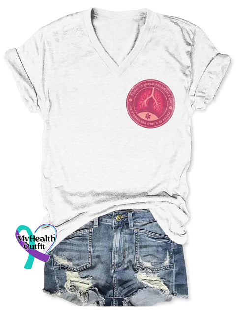Pneumonia Day Art V-neck Casual T-Shirt White / S