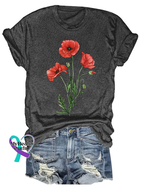 Poppy Flower Art Print T-Shirt Black / S