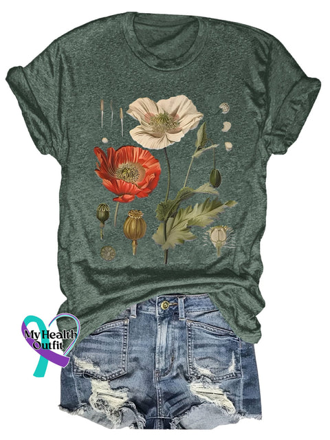Poppy Flower Art Print T-Shirt Green / S