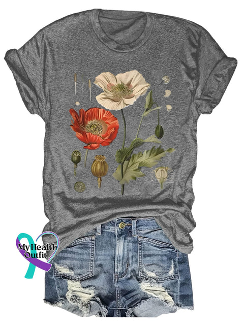Poppy Flower Art Print T-Shirt Grey / S