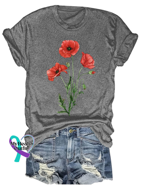Poppy Flower Art Print T-Shirt Grey / S