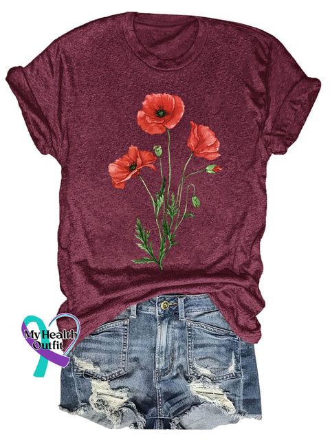 Poppy Flower Art Print T-Shirt Maroon / S