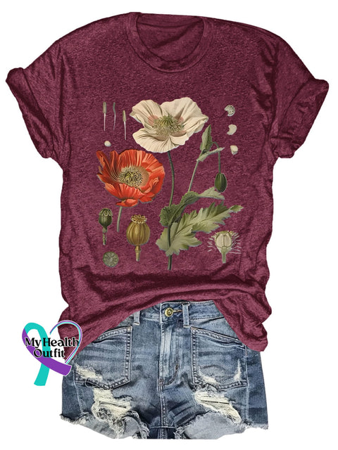 Poppy Flower Art Print T-Shirt Maroon / S