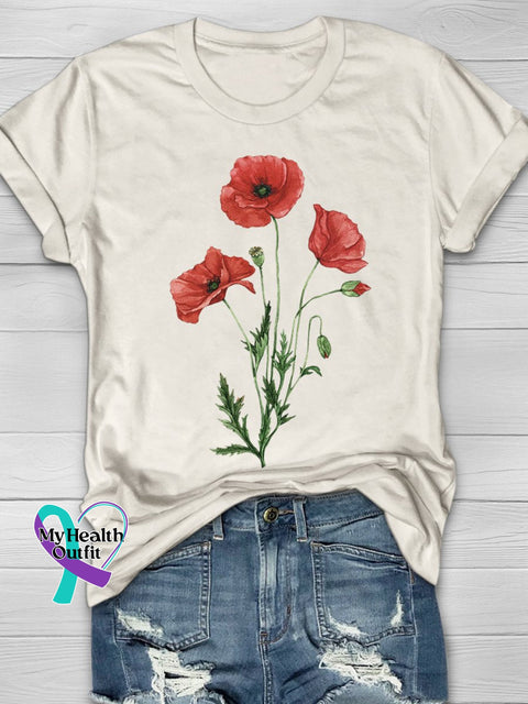 Poppy Flower Art Print T-Shirt Sand / S