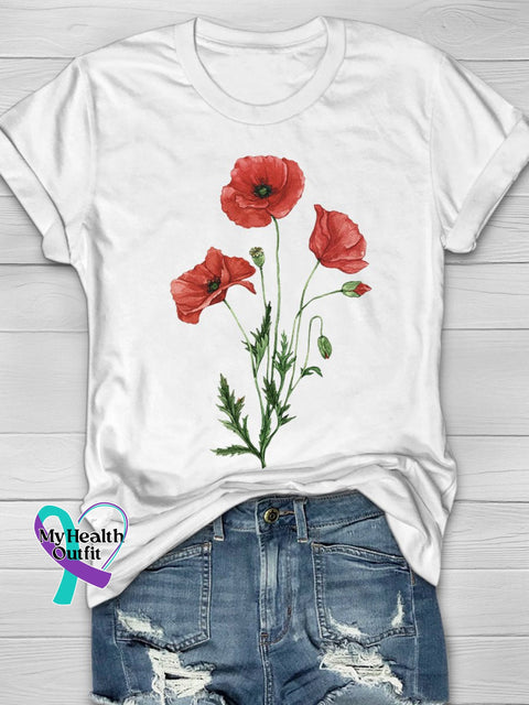 Poppy Flower Art Print T-Shirt White / S