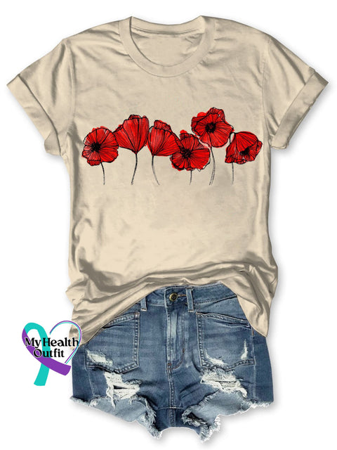 Poppy Print Causal Short Sleeve T-Shirt Sand / S