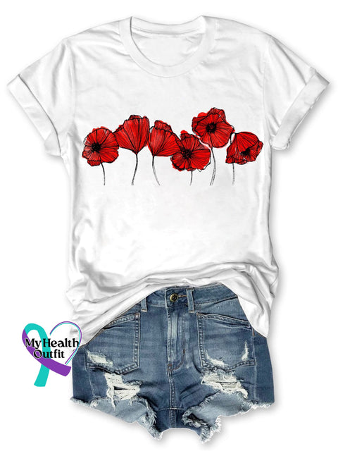 Poppy Print Causal Short Sleeve T-Shirt White / S