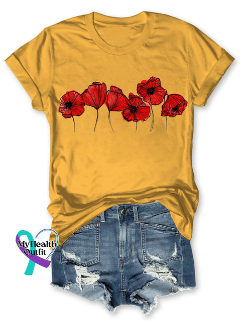 Poppy Print Causal Short Sleeve T-Shirt Yellow / S