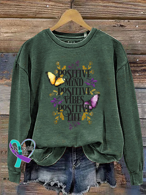 Positive Mind Positive Vibes Positive Life Crew Neck Long Sleeve Sweatshirt Green / S