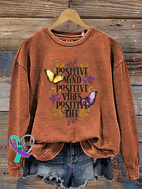 Positive Mind Positive Vibes Positive Life Crew Neck Long Sleeve Sweatshirt Orange / S