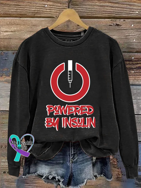 Powered By Insulin Diabetes Awareness Print Casual Sweatshirt Black / S
