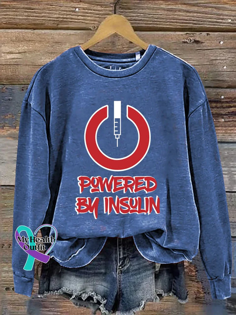 Powered By Insulin Diabetes Awareness Print Casual Sweatshirt Blue / S