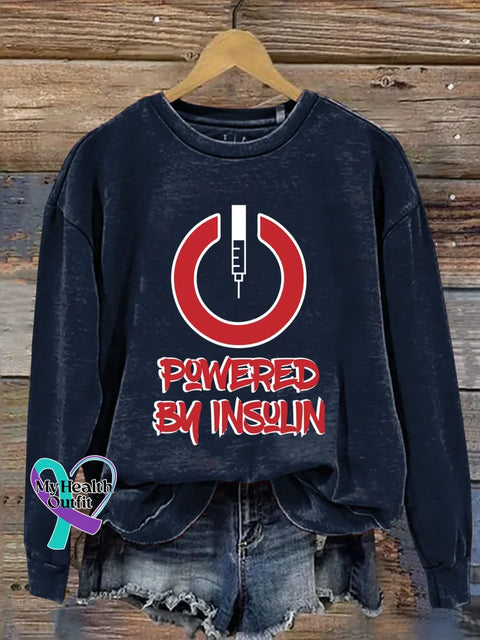 Powered By Insulin Diabetes Awareness Print Casual Sweatshirt DarkBlue / S