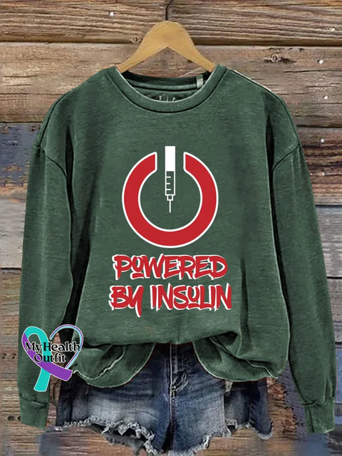 Powered By Insulin Diabetes Awareness Print Casual Sweatshirt Green / S