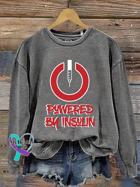 Powered By Insulin Diabetes Awareness Print Casual Sweatshirt Grey / S