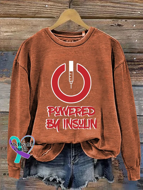 Powered By Insulin Diabetes Awareness Print Casual Sweatshirt Orange / S