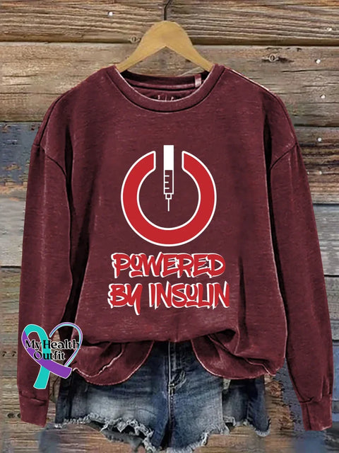 Powered By Insulin Diabetes Awareness Print Casual Sweatshirt Red / S