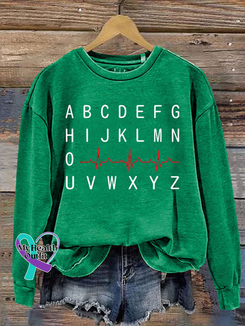 Pqrst Nurse Alphabet Heartbeat Letter Print Sweatshirt Green / S