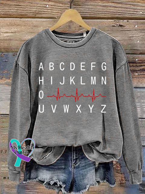 Pqrst Nurse Alphabet Heartbeat Letter Print Sweatshirt Grey / S