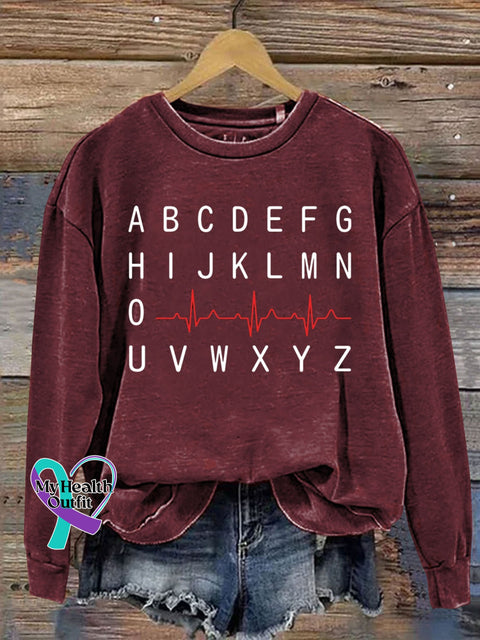Pqrst Nurse Alphabet Heartbeat Letter Print Sweatshirt Maroon / S