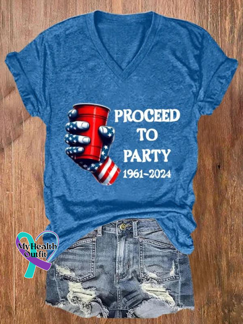 Proceed To Party Art Casual T-Shirt Blue / S