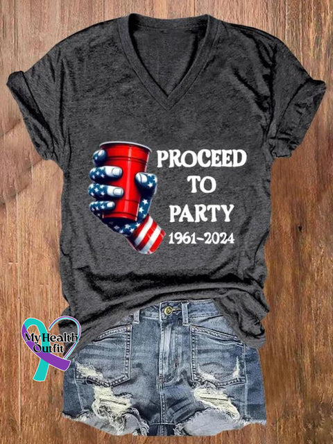 Proceed To Party Art Casual T-Shirt Grey / S