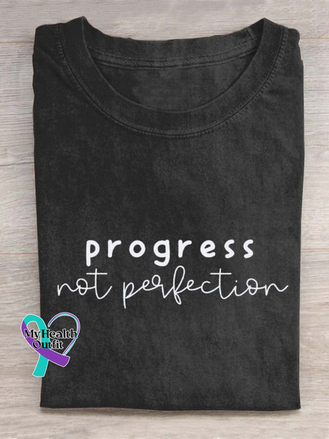 Progress Not Perfection Letter Art Design T-Shirt Black / S