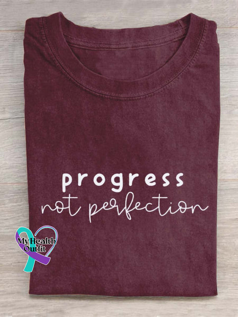 Progress Not Perfection Letter Art Design T-Shirt Maroon / S