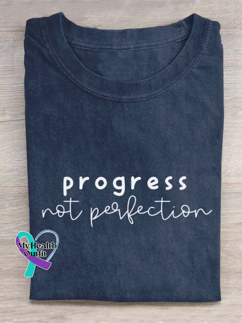 Progress Not Perfection Letter Art Design T-Shirt Navy Blue / S