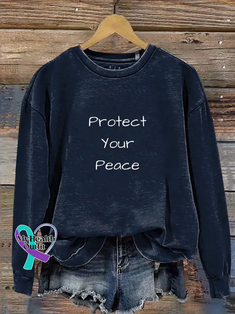 Protect Your Peace Print Casual Sweatshirt Blue / S
