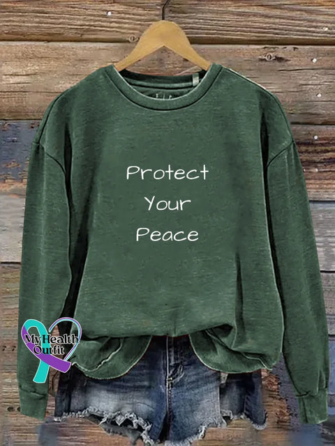 Protect Your Peace Print Casual Sweatshirt Green / S
