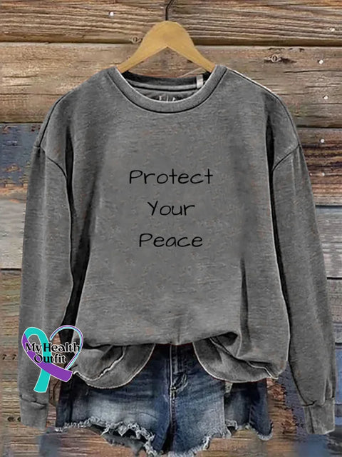 Protect Your Peace Print Casual Sweatshirt Grey / S