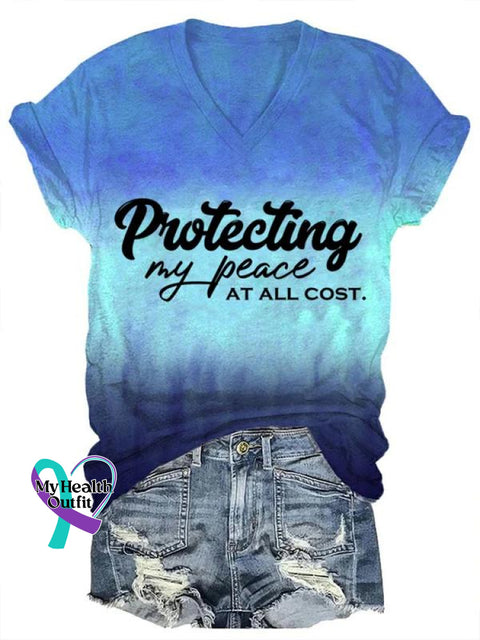 Protecting My Peace At All Cost Art Print V-Neck Casual T-Shirt Blue / S