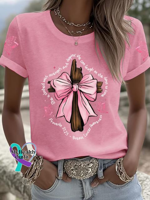 Proverbs 31:25 She Is Clothed with Strength & Dignity Breast Cancer Awareness T shirt LightPink / S