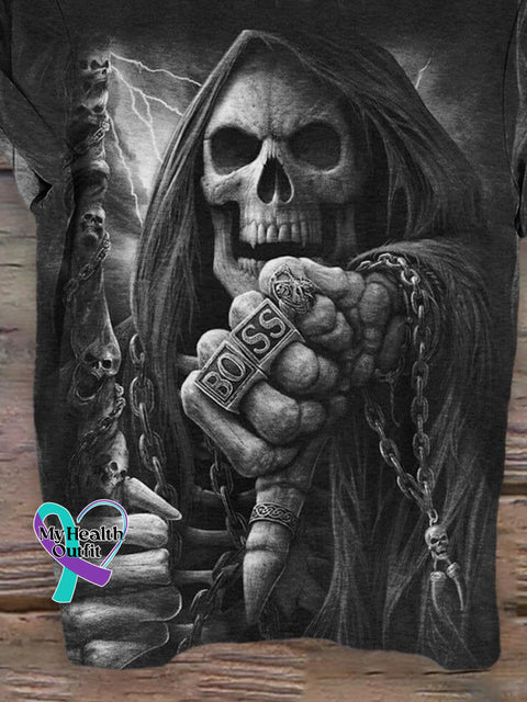 Punk Grim Reaper Gothic Art Pattern Print T-Shirt