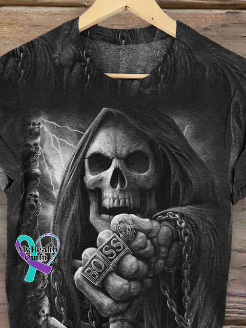 Punk Grim Reaper Gothic Art Pattern Print T-Shirt