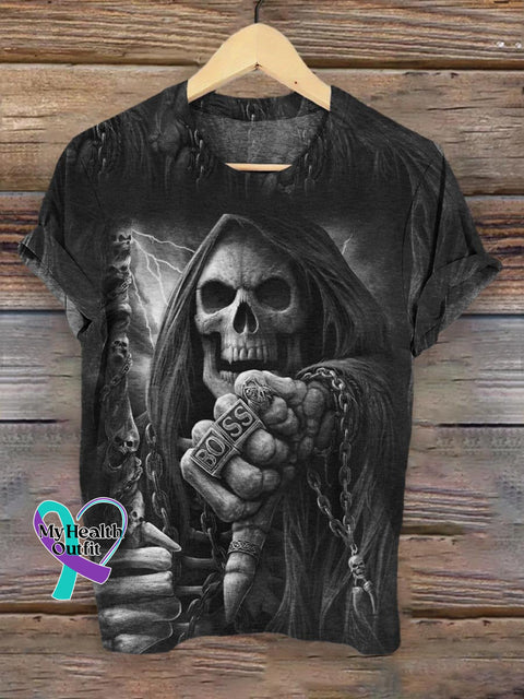 Punk Grim Reaper Gothic Art Pattern Print T-Shirt Muilticolor / S