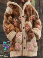 Puppy Footprints Cozy Knit Hooded Cardigan Pink / S