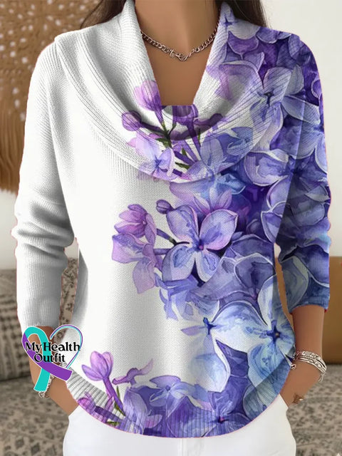 Purple Alzheimer Awareness Art Print Casual Knitted Sweater Purple / S