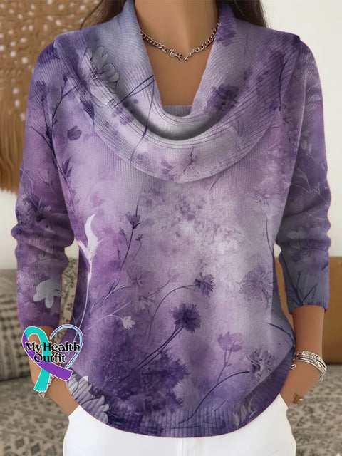Purple Alzheimer Awareness Art Print Casual Knitted Sweater Purple / S