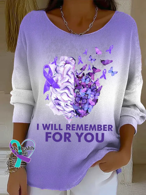 Purple Alzheimer Awareness Art Print Casual Pullover Sweater Multicolor / S