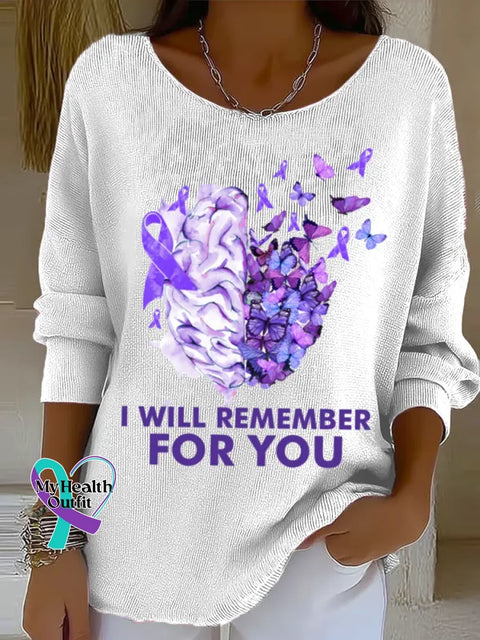 Purple Alzheimer Awareness Art Print Casual Pullover Sweater White / S
