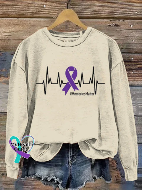 Purple Alzheimer Awareness Art Print Casual Sweatshirt Apricot / S
