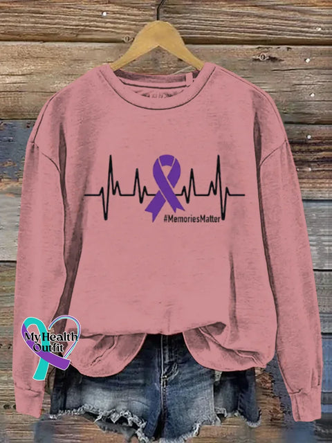 Purple Alzheimer Awareness Art Print Casual Sweatshirt DarkPink / S