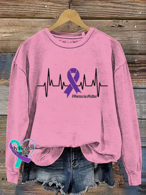 Purple Alzheimer Awareness Art Print Casual Sweatshirt Pink / S