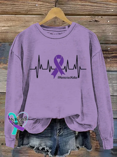 Purple Alzheimer Awareness Art Print Casual Sweatshirt Purple / S