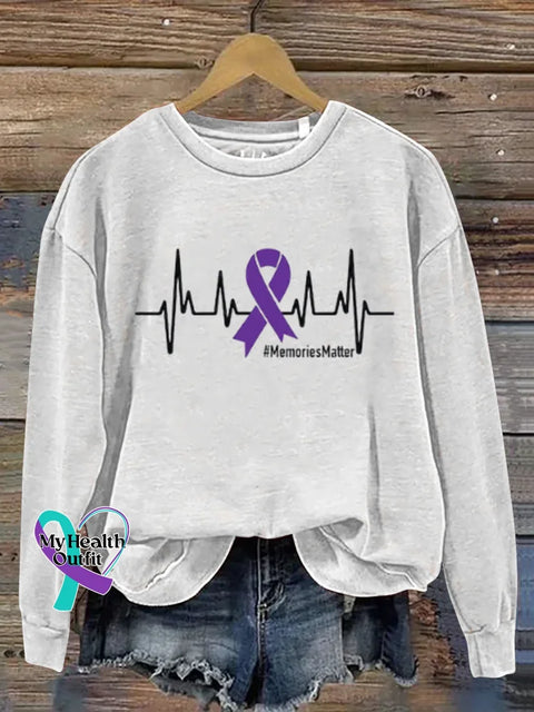 Purple Alzheimer Awareness Art Print Casual Sweatshirt White / S
