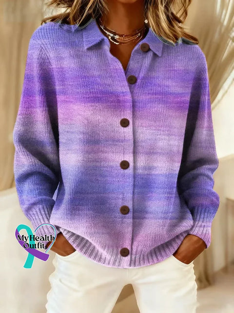 Purple Alzheimer Awareness Print Casual Cotton Shirt Multicolor / S